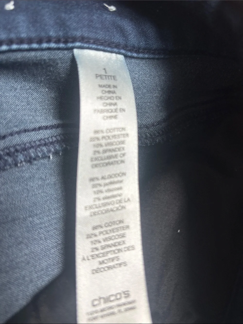 Chico's Platinum jeggings in a dark wash blue featuring a classic five-pockets